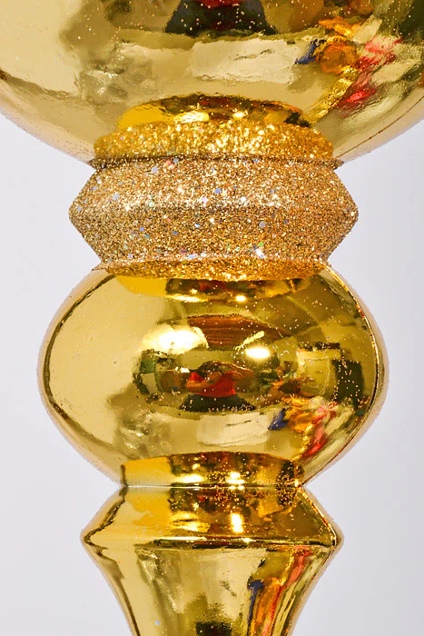 14" Finial W/Laser & Glitter Ornament Shiny Gold - Image 2