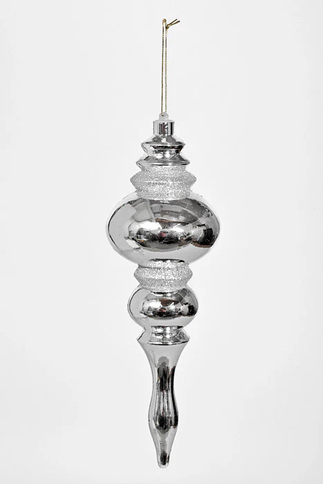 14" Finial W/Laser & Glitter Ornament Shiny Silver
