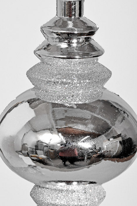 14" Finial W/Laser & Glitter Ornament Shiny Silver - Image 2