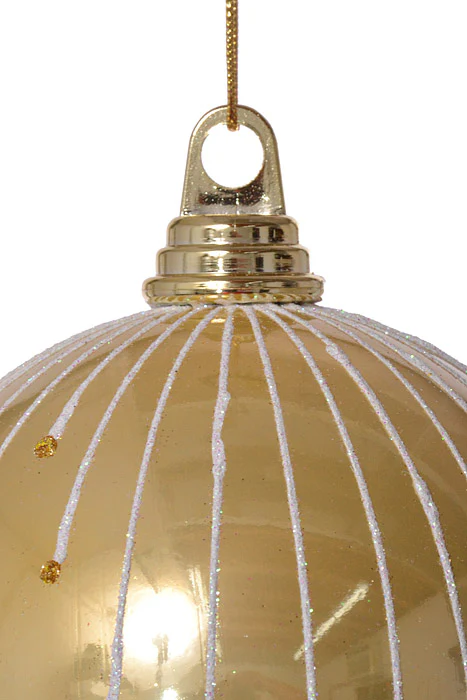 140Mm Ball With Dot Glitter Ornament (White/Gold) - Image 2