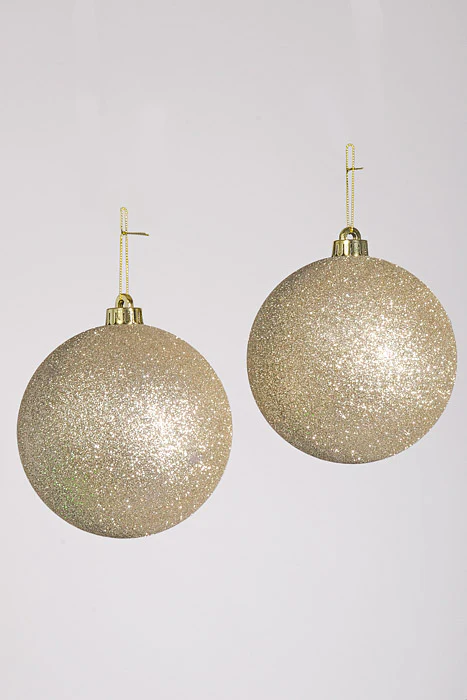 140Mm Glitter Ball Ornament Champagne Pkg/2 - Image 3