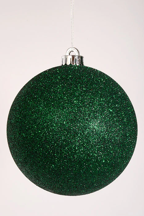 140Mm Glitter Ball Ornament Spruce Pkg/2