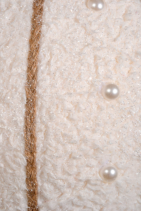 15.5" Glittered Pearl Fleece Ball Ornament White Pearl - Image 2