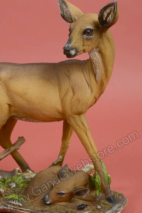 15.5" Resin Standing Doe & Fawn Brown - Image 2