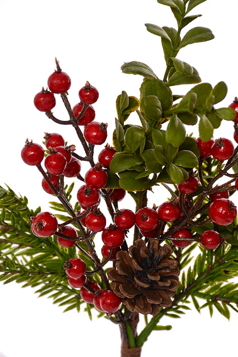 15.5" Water Proof Berry Petite Boxwood Fir Pick Red/Green - Image 2