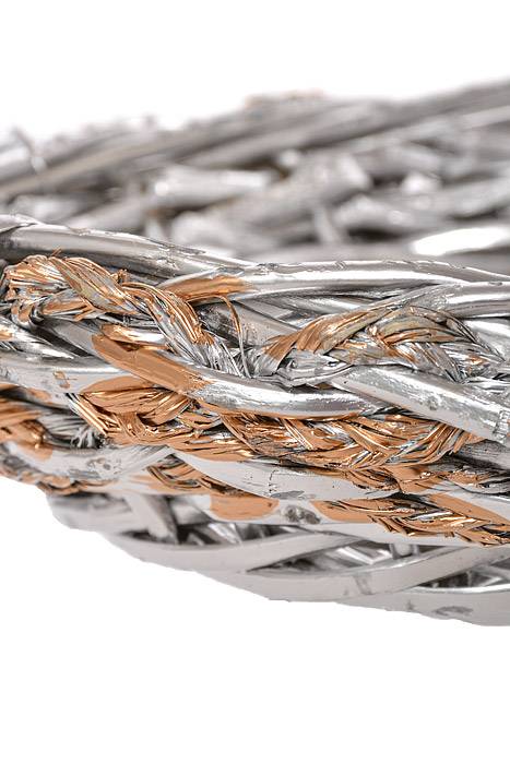 15.5" X 4" Oval Painted Silver Willow Basket W/ Gold Trim - Image 2