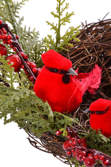 15" Cedar/Berry Cardinals Nest Clip Ornament Red/Green - Image 2