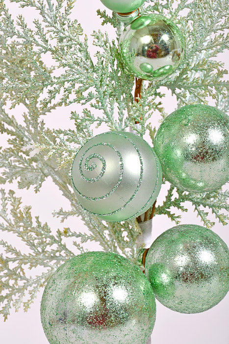 15" Glitter Ball Metallic Cedar Spray Mint - Image 2