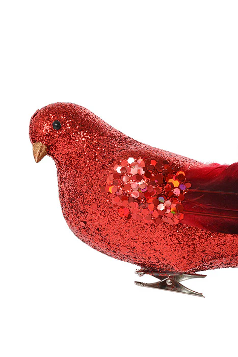 15" Long Tail Feather/Glitter Bird Red - Image 2