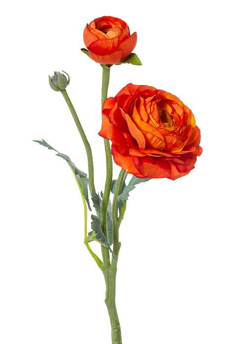 15" Silk Ranuculus Spray W/ Bud Orange/Green
