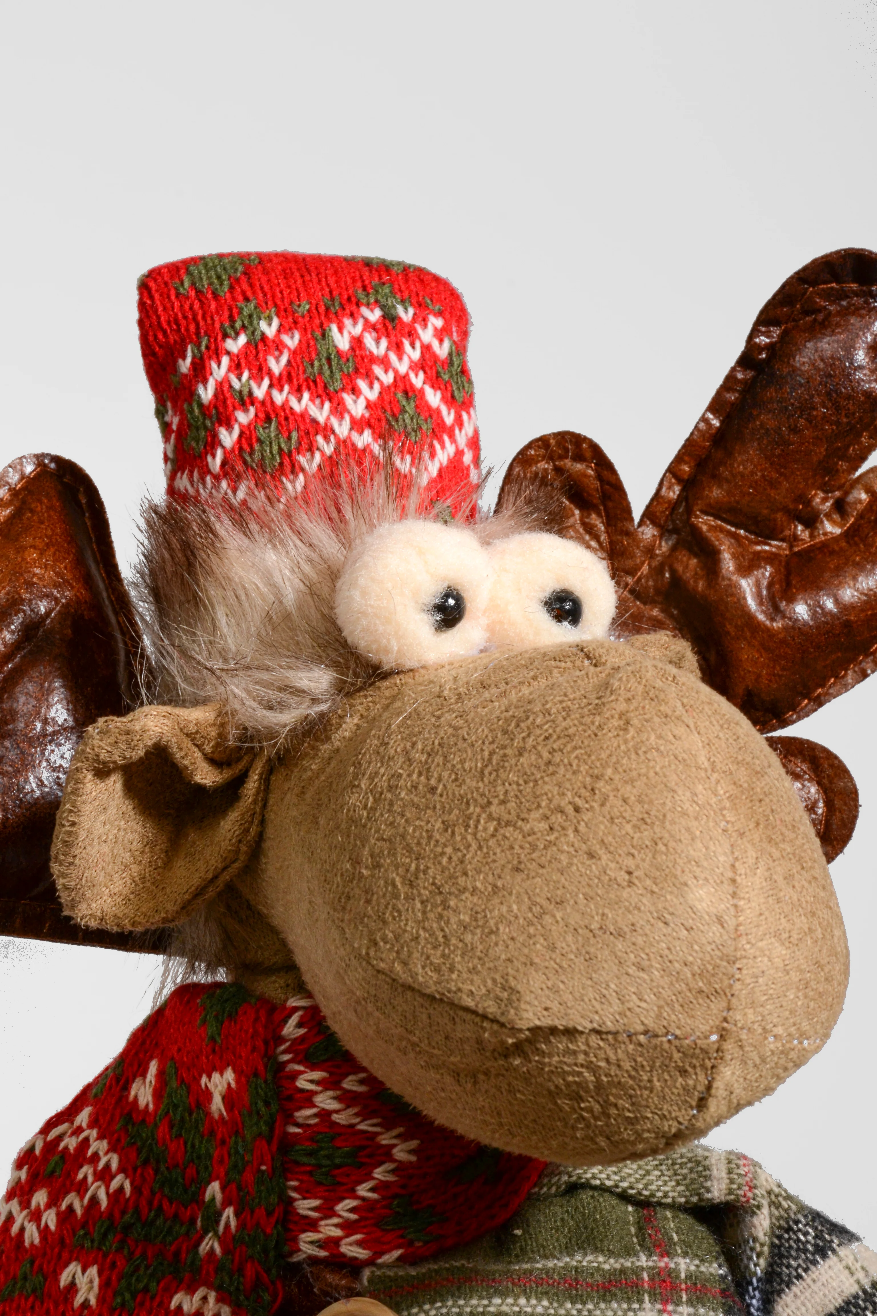 15" Standing Stuffed Reindeer W/Scarf Light Brown - Image 2