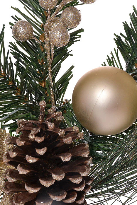 15" Xmas Berry/Pinecone Pick (Green/Gold) - Image 2