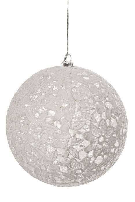 150mm Ball Ornament Clear With Transparent Ball Bag White Lace Flowers