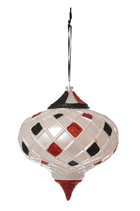 150Mm Check Onion With Glitter Pearl Ornament (White/Red/Black)
