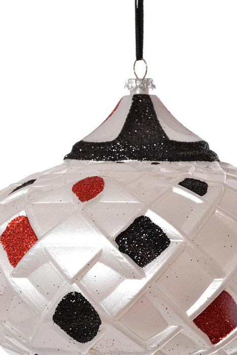 150Mm Check Onion With Glitter Pearl Ornament (White/Red/Black) - Image 2