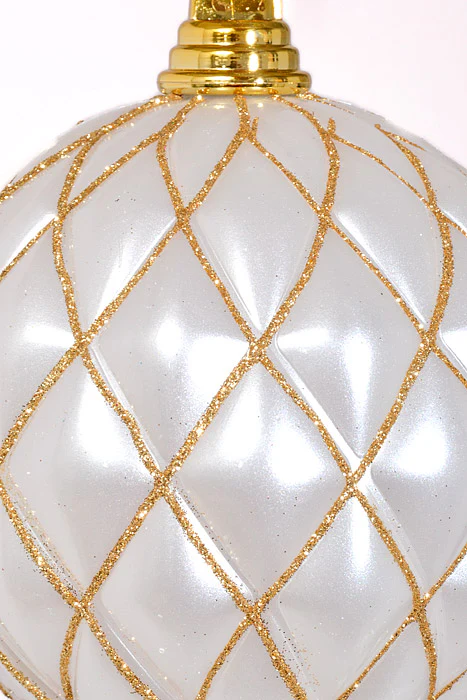 150Mm Design Ball W/Glitter Ornament White/Gold - Image 2