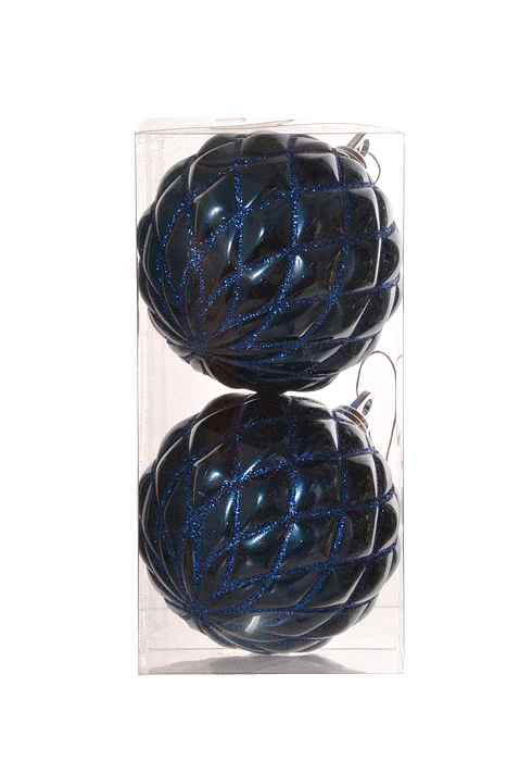 150Mm Design Ball With Glitter Ornament (Dark Blue) Pkg/2 - Image 2