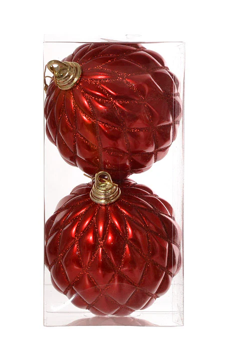 150Mm Design Ball With Glitter Ornament (Red) Pkg/2 - Image 2
