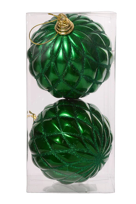 150Mm Design Ornament Ball With Glitter Green Pkg/2 - Image 2