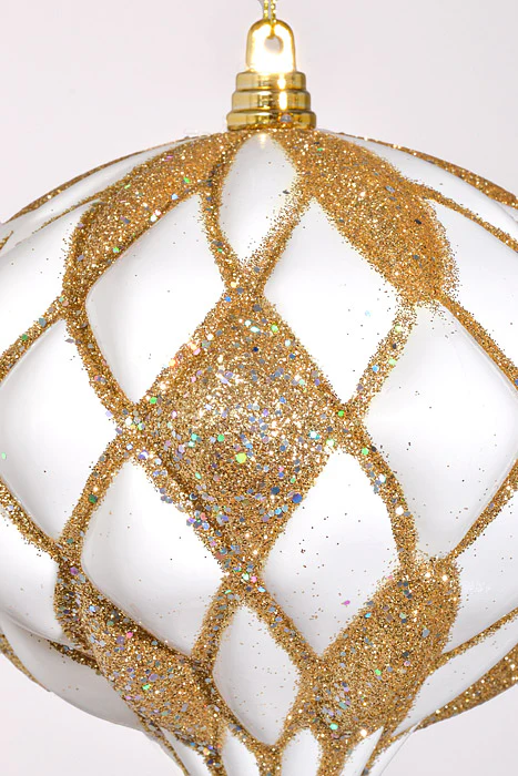 150Mm Net Onion Ball W/Glitter Ornament White - Image 2