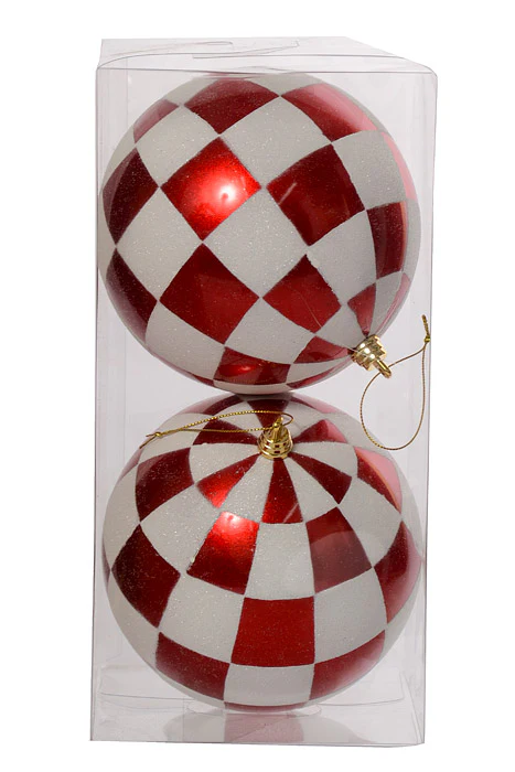 150Mm Ornament Ball Red/White Pkg/2 - Image 2