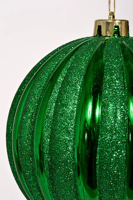 150Mm Shiny Pumpkin Ball With Glitter Ornament Green - Image 2