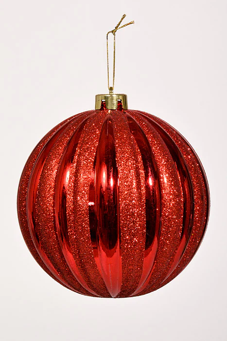 150Mm Shiny Pumpkin Ball With Glitter Ornament Red