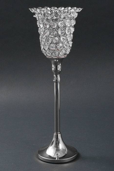16.5" Crystal Candle Holder Silver