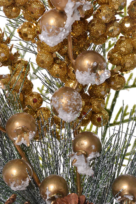 16.5" Metallic Waterproof Berry Pinecone Spray (Gold/Green) - Image 2