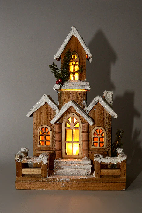 16.5" Wooden House With Lights Natural/White - Image 2