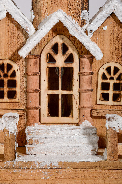16.5" Wooden House With Lights Natural/White - Image 3