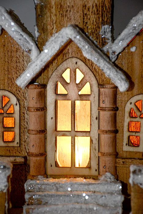 16.5" Wooden House With Lights Natural/White - Image 4