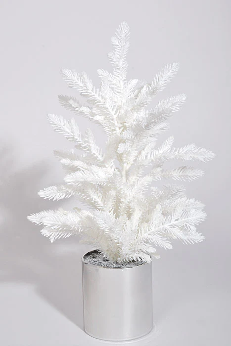 16" Artificial Juniper Pine With Silver Pot White