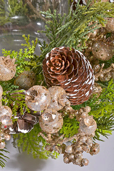 16" Berry Cone Pine Glass Candle Holder Champagne - Image 2
