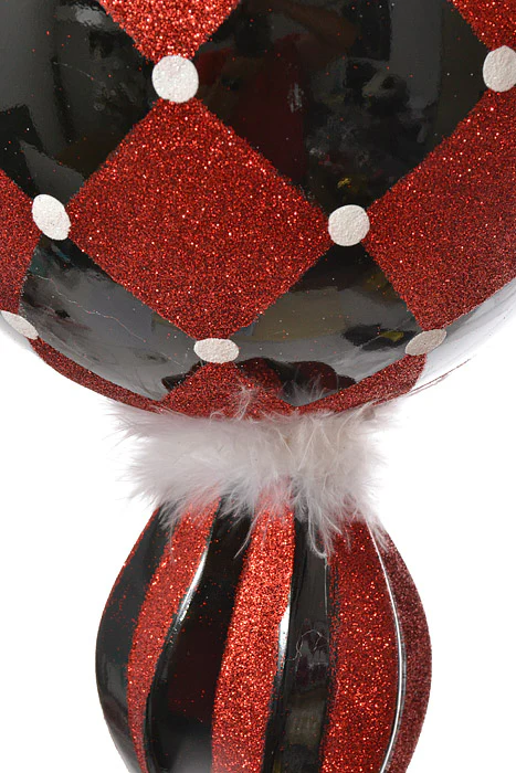 16" Finial With Glitter/Feather Ornament (Black/Red/White) - Image 2