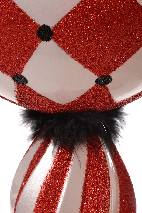 16" Finial With Glitter/Feather Ornament (White/Red/Black) - Image 2