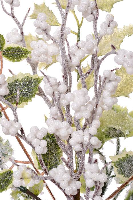 16" Frosted Berry Holly Leaf Pick Green/White Frosted - Image 2