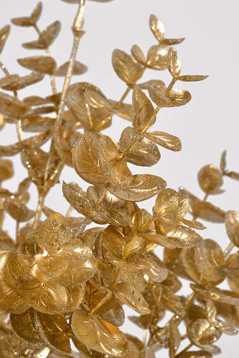 16" Glitter Metallic Eucalyptus Spray Bush Gold - Image 2