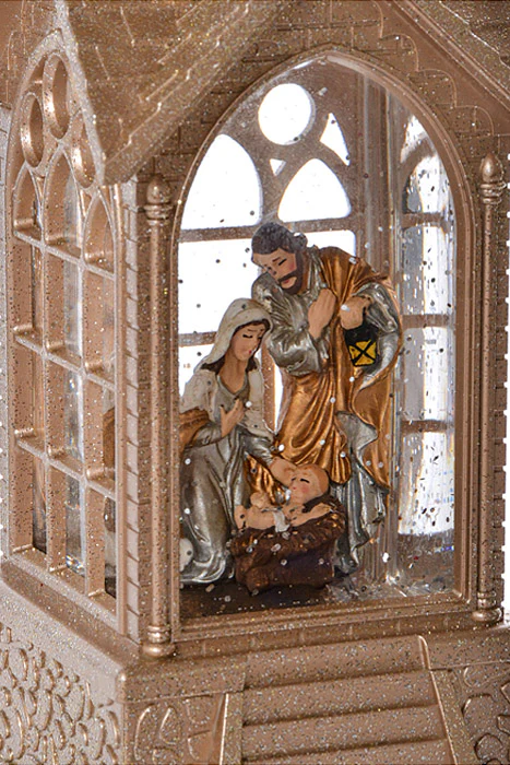 16" Led Battery Timer Nativity Church Water Globe Champagne - Image 2