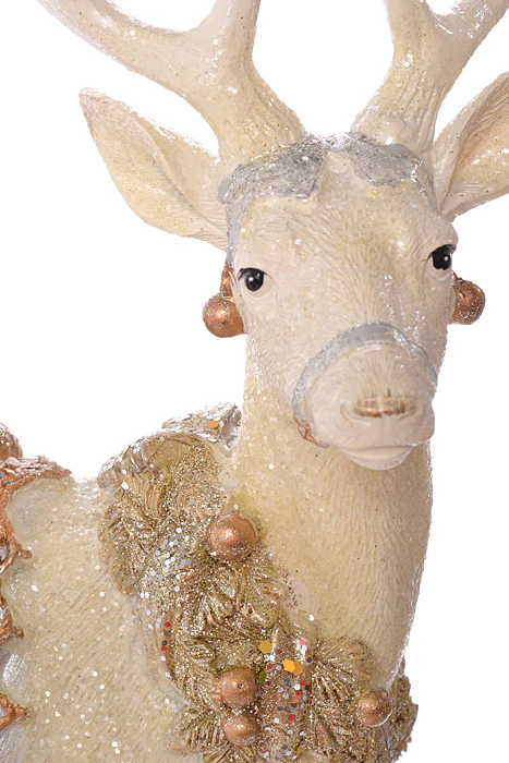 16" Resin Stand Deer W/Glitter Saddle & Blanket Ivory Champagne - Image 2