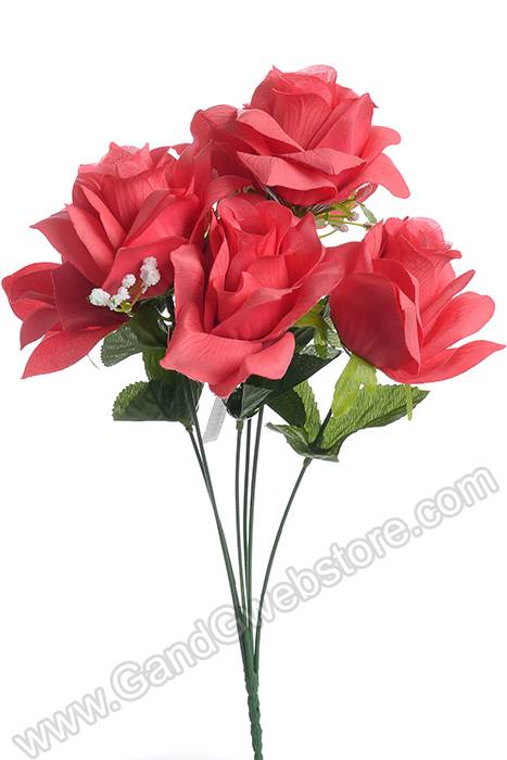 16" Silk Printing Rose Bush Coral