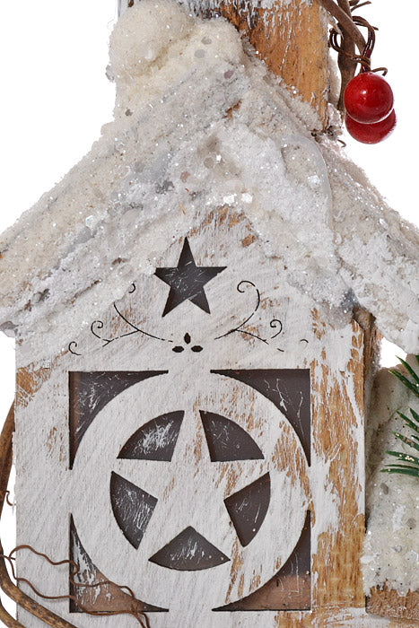 16" Wooden House With Lights White - Image 4