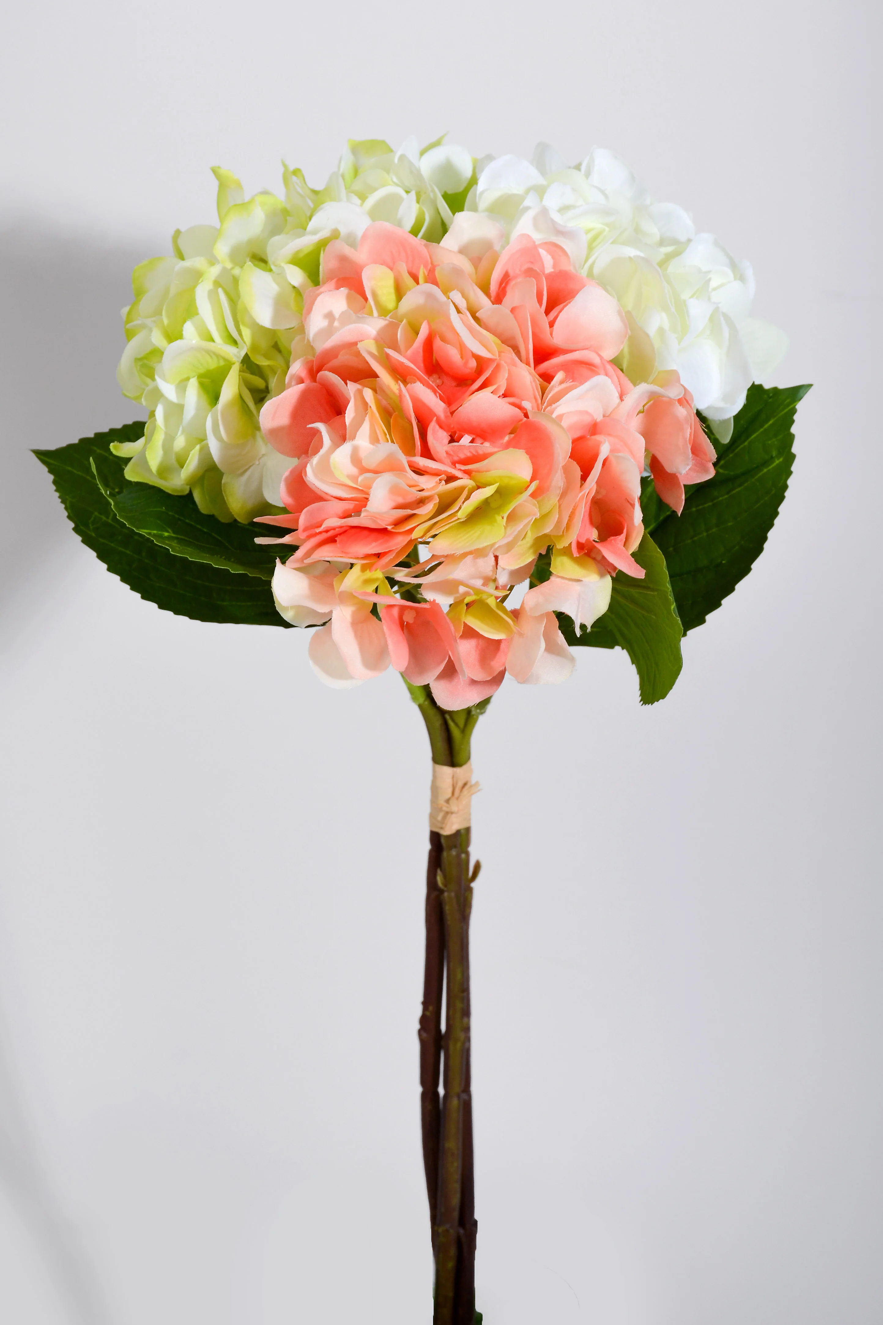 17.5" Silk Hydrangea Bundle Peach/Green/Cream