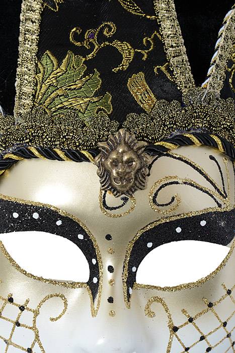 17" Glitter Full Face Mask W/bell Gold - Image 2