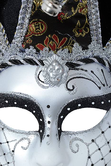 17" Glitter Full Face Mask W/bell Silver - Image 2