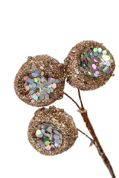 17" Glitter Mica Beaded Pod Spray Champagne - Image 2