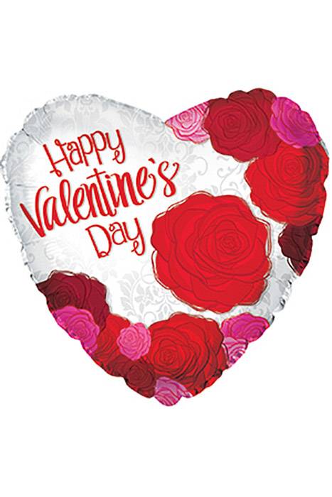17" Happy Valentine's Day Big Roses Foil Balloon Red Pkg/10