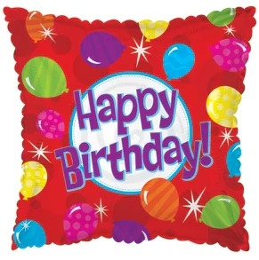 17" Pillow Balloon Happy Birthday  Bright Balloons Red Pkg/10