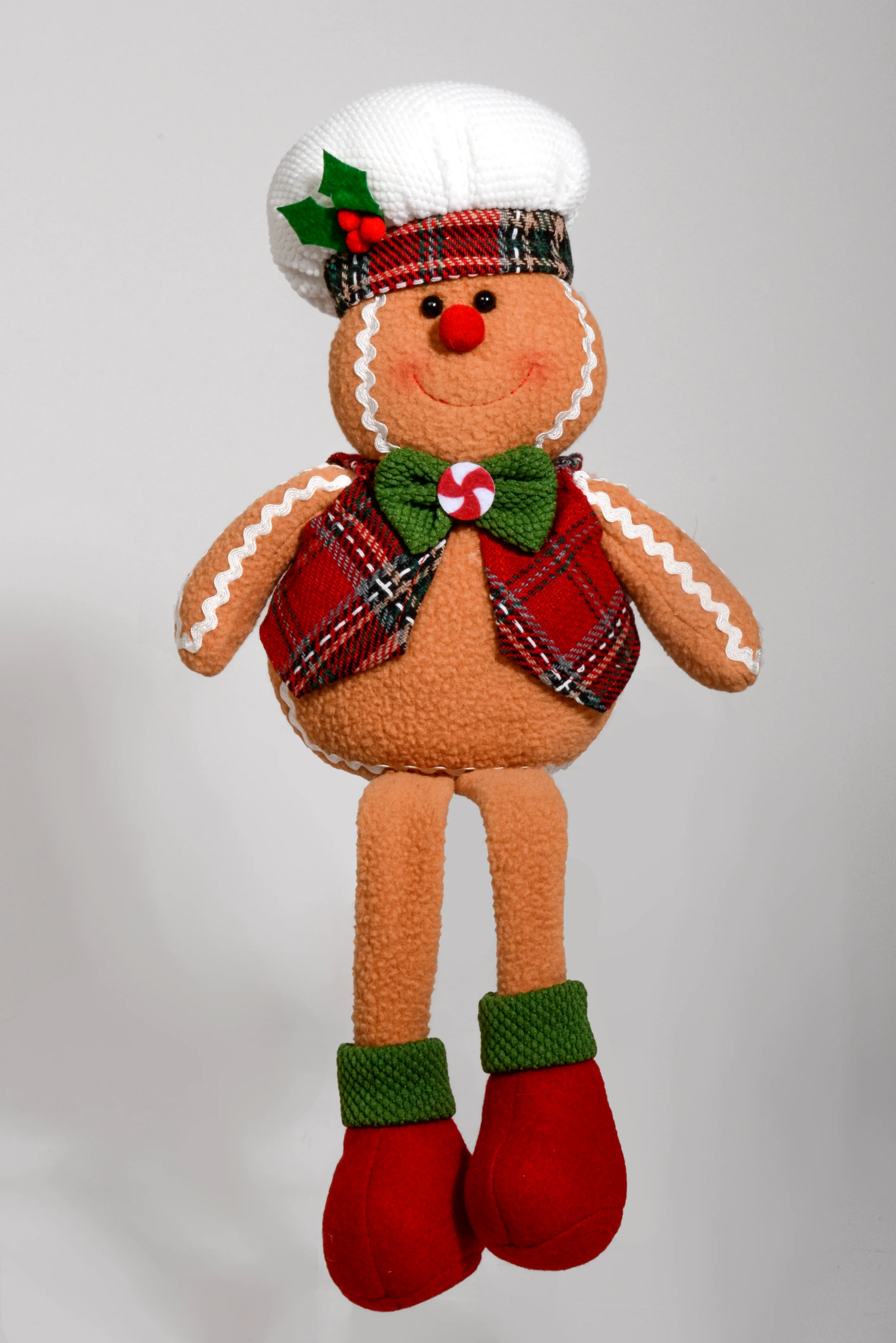 17" Stuffed Gingerbread Boy W/White Hat Light Brown