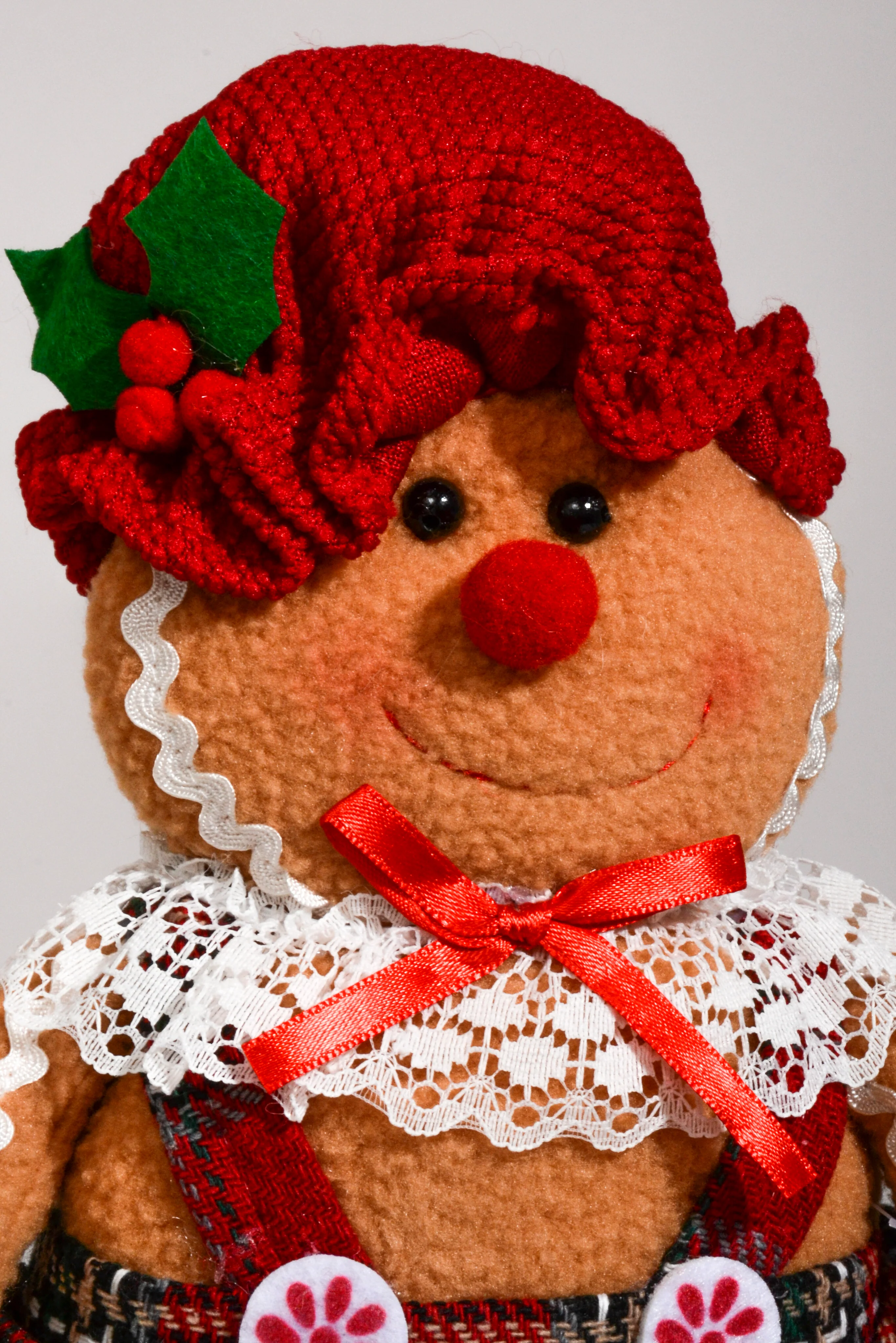 17" Stuffed Gingerbread Girl W/Red Hat Light Brown - Image 2